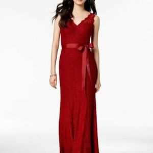 Adrianna Papell red lace evening dress